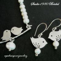 Tweet Tweet Love birds wedding jewelry, bridal pearl jewelry, bridal necklace earring set