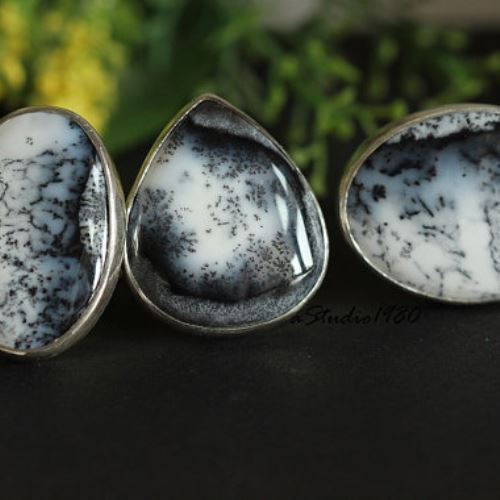 Unique Dendritic Opal Statement ring, Artisan Gemstone Silver Jewelry