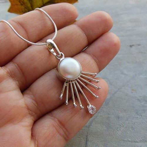 Unique handmade jewelry, Freshwater pearl silver pendant necklace