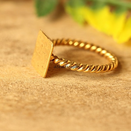 Unisex 18 k gold hammered handmade ring gold stack ring
