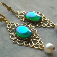 Victorian style Vintage brass Irish blue cab earrings