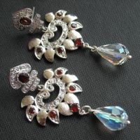 Victorian style garnet bridal earrings, Artisan silver handmade earrings
