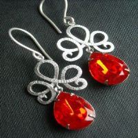 Vintage RED crystal sterling silver bridal earrings