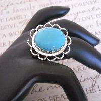 Vintage brass Turquoise color Cab silver adjustable Cocktail Ring