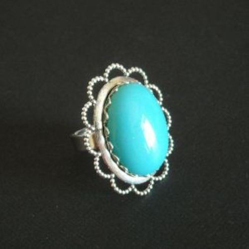Vintage brass Turquoise color Cab silver adjustable Cocktail Ring