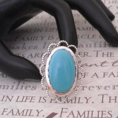 Vintage brass Turquoise color Cab silver adjustable Cocktail Ring