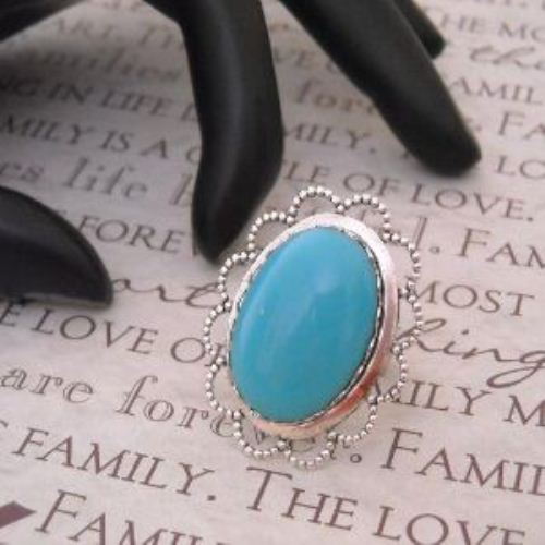 Vintage brass Turquoise color Cab silver adjustable Cocktail Ring