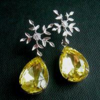 Vintage crystal sterling silver bridal Jonquil canary yellow earrings
