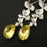 Vintage crystal sterling silver bridal Jonquil canary yellow earrings