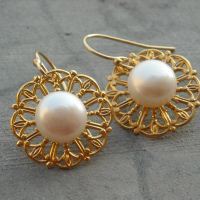 Vintage filigree bridal pearl golden earrings