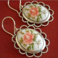 Vintage flower garden cab sterling silver earrings