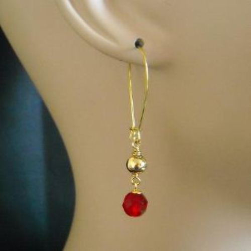 Vintage golden brass Red cab necklace earrings set