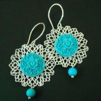 Vintage turquoise flower cab sterling silver earrings