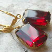 Warm Garnet vintage jewels crystal vintage brass earrings