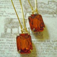 Warm honey amber color Vintage glass golden brass earrings