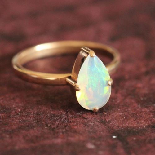 Genuine Opal Engagement ring gift, 18k gold opal wedding ring