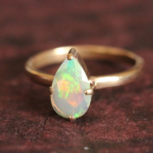 Genuine Opal Engagement ring gift, 18k gold opal wedding ring