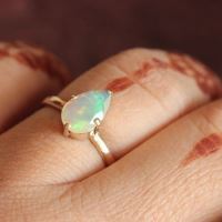 Genuine Opal Engagement ring gift, 18k gold opal wedding ring
