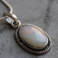White Opal pendant necklace, Genuine Opal silver pendant