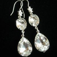 White crystal dangle bridal wedding earrings, artisan earrings