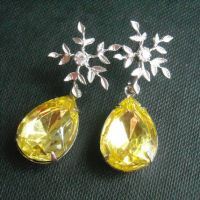 Yellow crystal earrings, Yellow earrings, Bridal earrings, Vintage crystal sterling silver bridal Jonquil canary yellow earrings