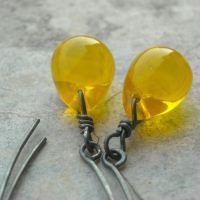 Yellow transparent candy drop silver oxidized handmade earrings