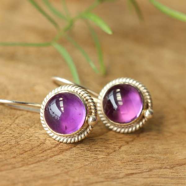 amethyst earrings, February birthstone silver earrings