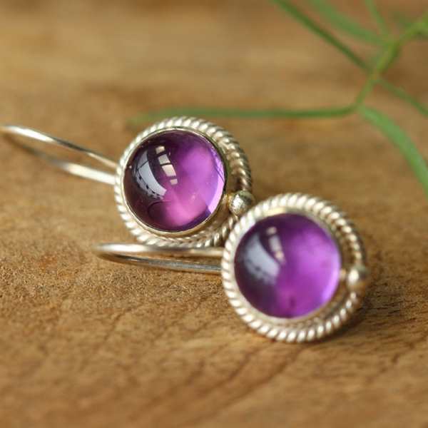amethyst earrings, February birthstone silver earrings