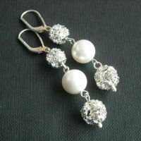bridal pearl crystal silver earrings