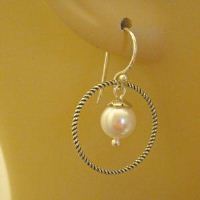 clasic pearl swarovski crystal circle drop earrings