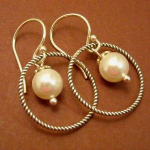 clasic pearl swarovski crystal circle drop earrings