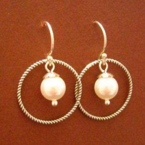 clasic pearl swarovski crystal circle drop earrings