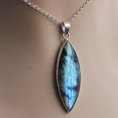 Marquise Blue Labradorite pendant chain, Handmade silver jewelry