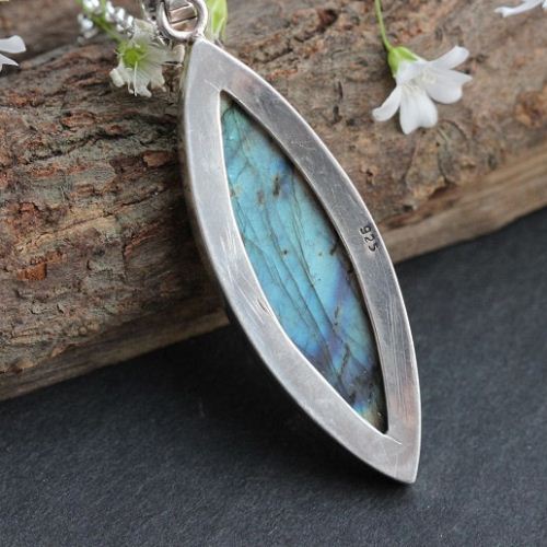 Marquise Blue Labradorite pendant chain, Handmade silver jewelry