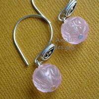 lovely sterling silver hand carved rose quartz earing
