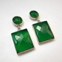 Statement earrings, Faceted Green Onyx silver earrings