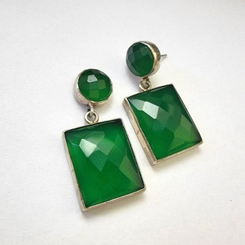 Statement earrings, Faceted Green Onyx silver earrings