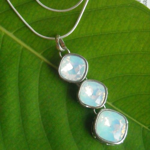 white milky Opal pendant crystal sterling silver jewelry,Swarovski crystal, Bridal jewelry,bridesmaids necklace, briedsmaids jewelry