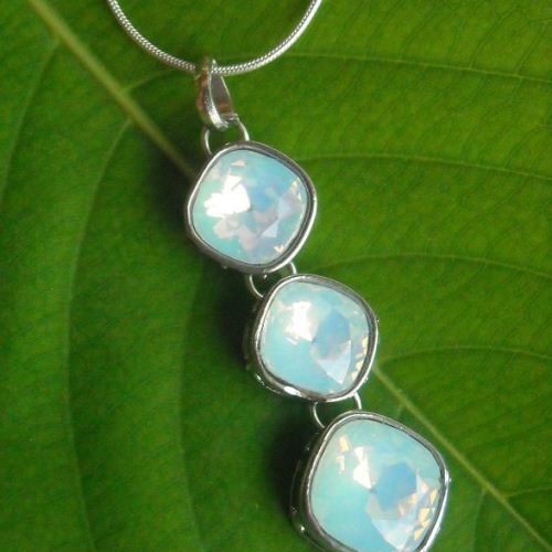 white milky Opal pendant crystal sterling silver jewelry,Swarovski crystal, Bridal jewelry,bridesmaids necklace, briedsmaids jewelry